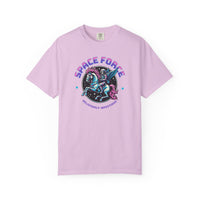 Load image into Gallery viewer, Orchid t-shirt with 'Space Force' graphic design on a white background