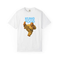 Load image into Gallery viewer, White t-shirt with a cartoon character in a yellow karate gi and 'KUNG FOOD' text on a white background
