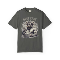 Load image into Gallery viewer, Pepper Gray t-shirt with a graphic of a bull and 'Beef Cake' text on a white background