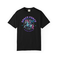 Load image into Gallery viewer, Black t-shirt with 'Space Force' graphic design on a white background