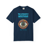 Load image into Gallery viewer, Navy blue t-shirt with colorful design and text on a white background