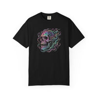 Load image into Gallery viewer, Psychedelic Skull Shirt – Colorful Iridescent Trippy Flame Skull Tee
