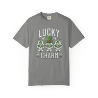 Load image into Gallery viewer, Granite Gray t-shirt with 'Lucky Charm' graphic design on a white background