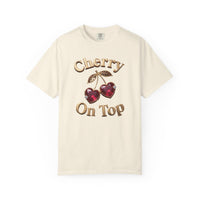 Load image into Gallery viewer, Ivory t-shirt with 'Cherry On Top' text and cherry graphics on a white background
