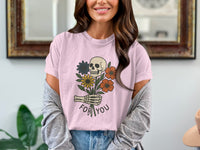 Load image into Gallery viewer, Skull Holding Colorful Flowers For You Graphic T-Shirt
