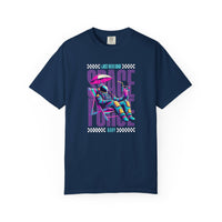 Load image into Gallery viewer, Navy blue t-shirt with astronaut graphic and text on a white background
