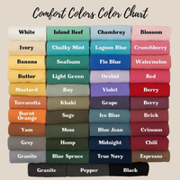Load image into Gallery viewer, Color chart with folded Comfort Colors  t-shirts on a beige background